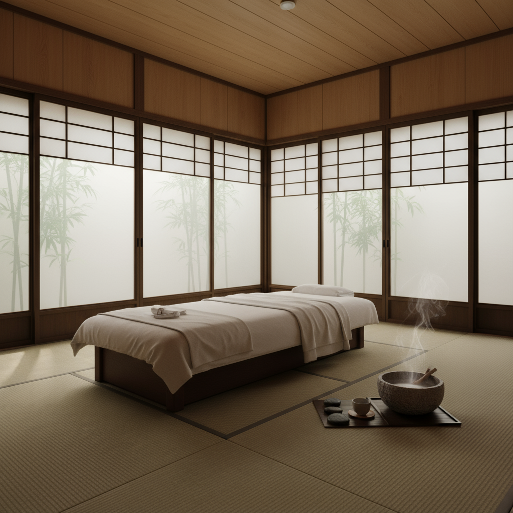 Traditional Japanese spa interior
