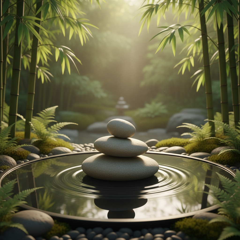 Zen stones in peaceful water